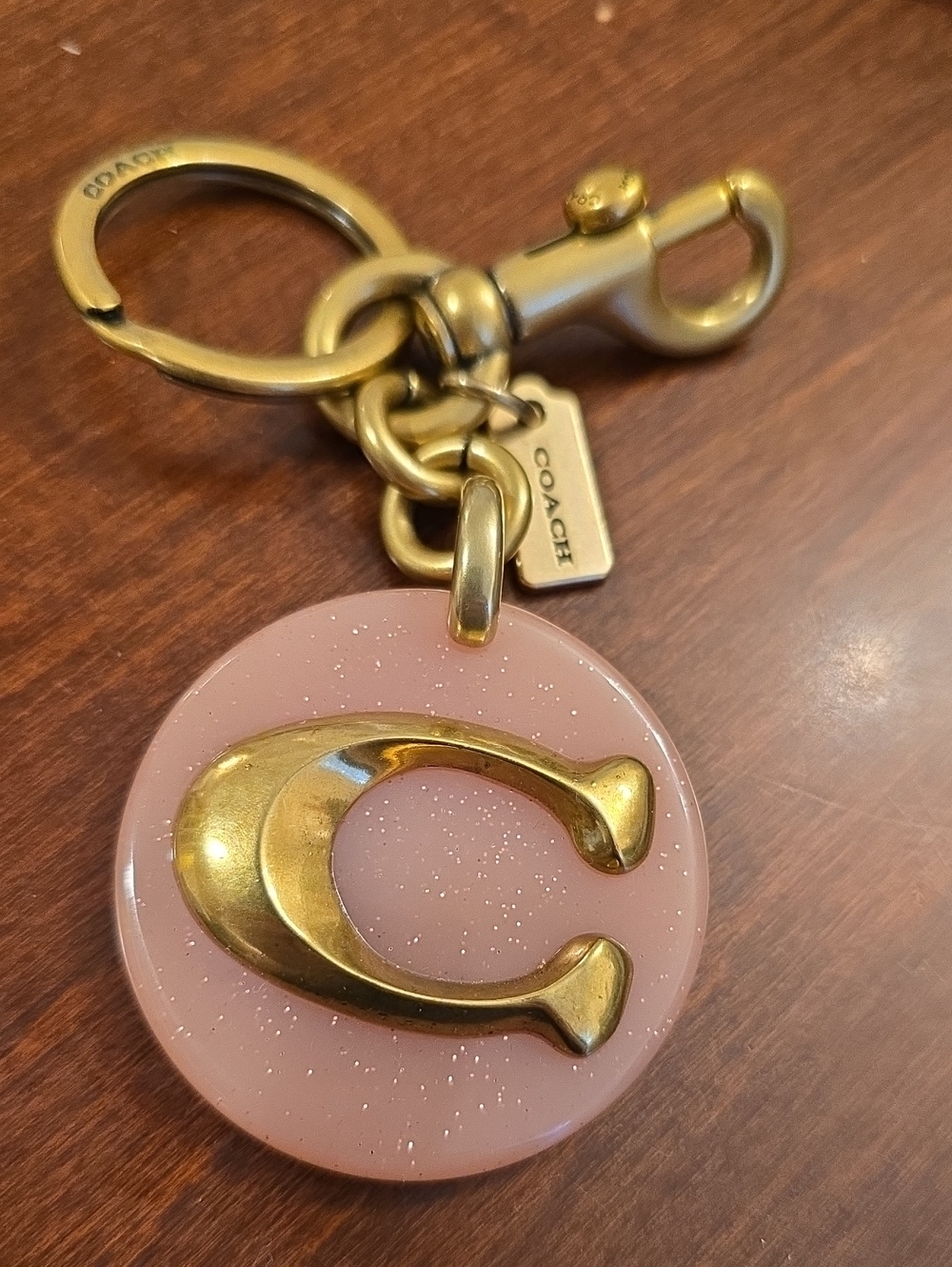 COACH Authentic Pink Glitter Logo Bag Charm and Keyring - NWOT